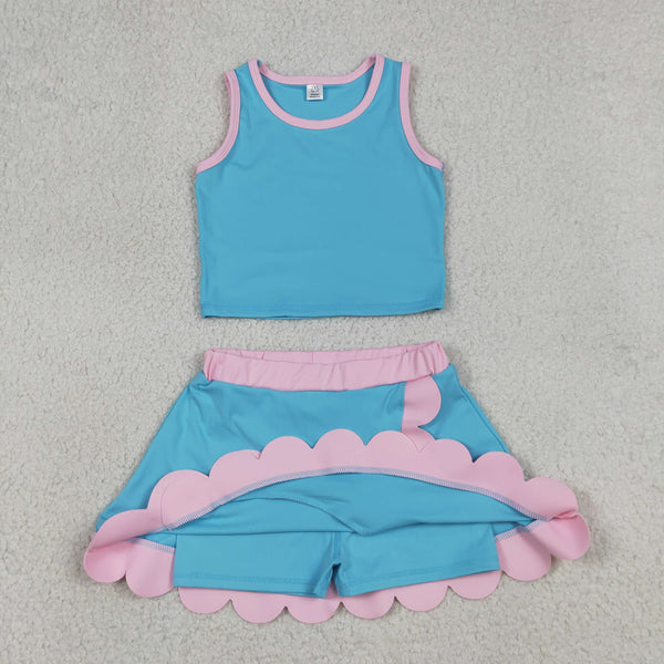 GSD4013 RTS toddler clothes blue  sports clothes girl summer yoga set atheletic outfit