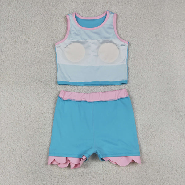 GSD4013 RTS toddler clothes blue  sports clothes girl summer yoga set atheletic outfit