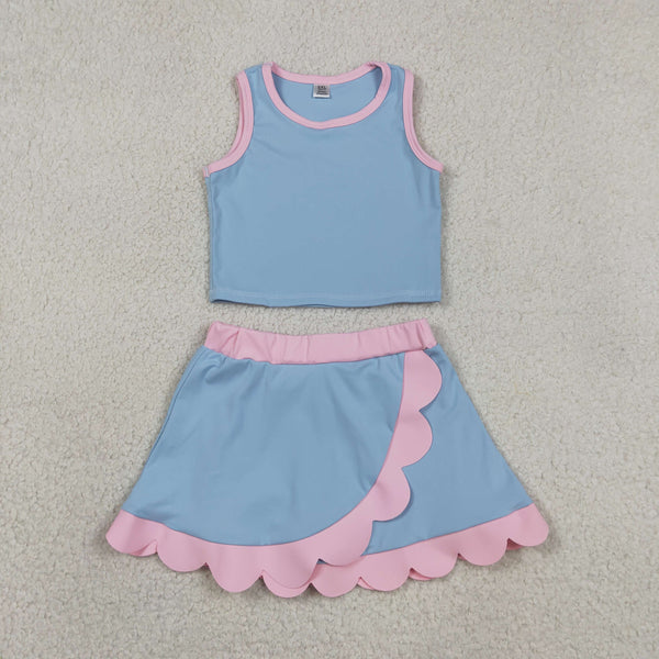 GSD4014 RTS toddler clothes blue print girl summer yoga set