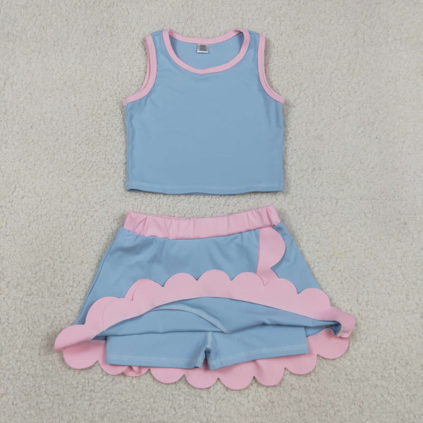 GSD4014 RTS toddler clothes blue print girl summer yoga set