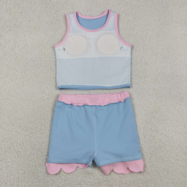 GSD4014 RTS toddler clothes blue print girl summer yoga set