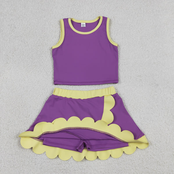 GSD4015 RTS toddler clothes purple girl summer yoga set atheletic outfit