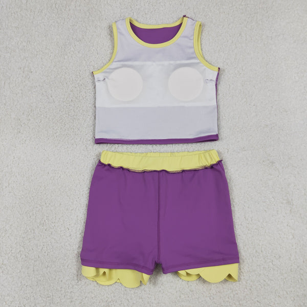 GSD4015 RTS toddler clothes purple girl summer yoga set atheletic outfit