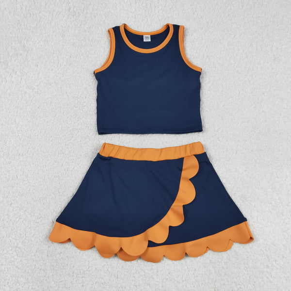 GSD4017 RTS toddler clothes navy blue girl summer yoga set sports atheleric outfit