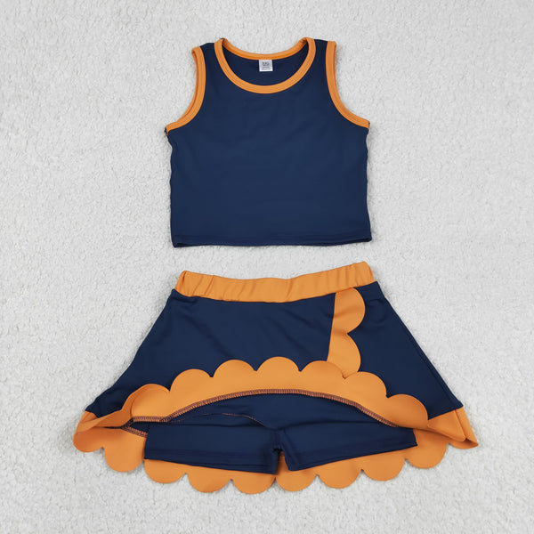 GSD4017 RTS toddler clothes navy blue girl summer yoga set sports atheleric outfit