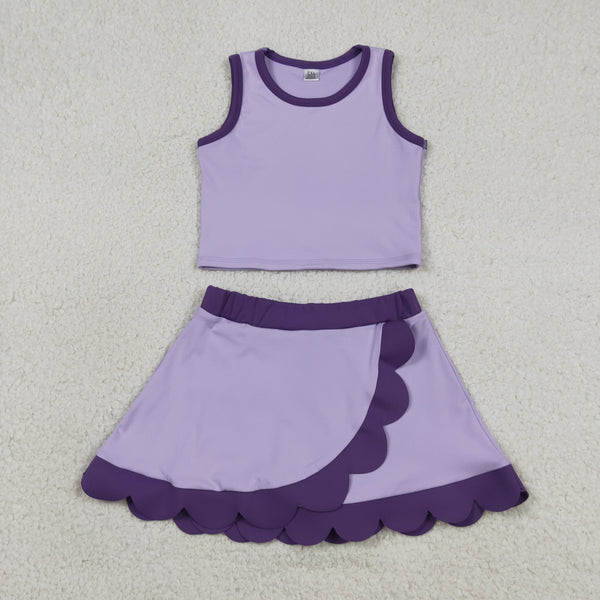 GSD4026 RTS toddler clothes purple print girl summer yoga set