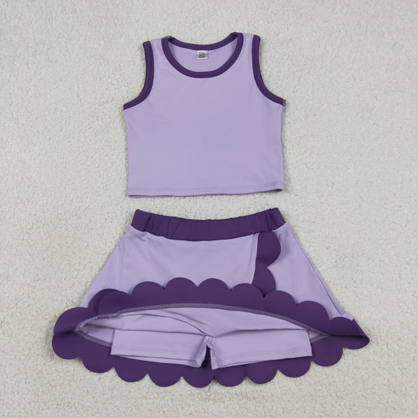 GSD4026 RTS toddler clothes purple print girl summer yoga set