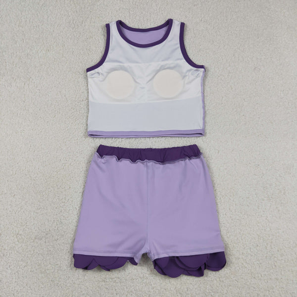 GSD4026 RTS toddler clothes purple print girl summer yoga set