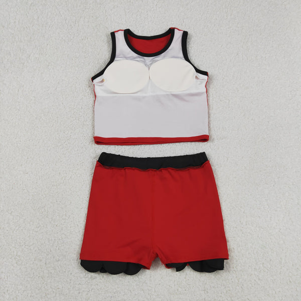RTS GSD4028  toddler clothes red  girl summer yoga set scalloped skirt set
