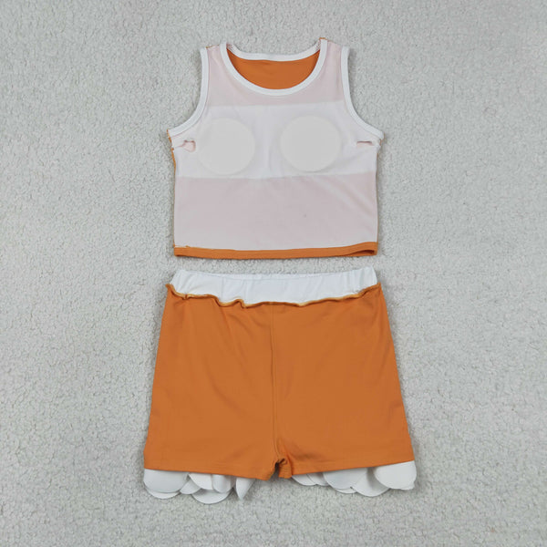 GSD4033 RTS toddler clothes orange print girl summer yoga set