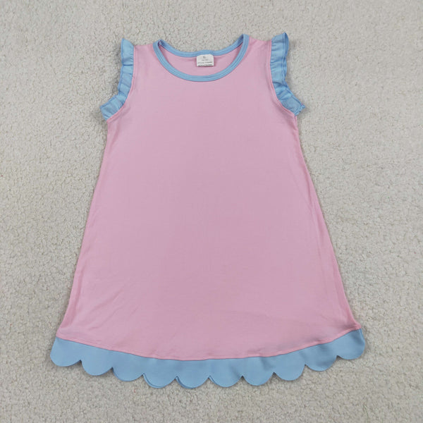 GSD4044 RTS toddler clothes solid cotton scalloped girl summer dress