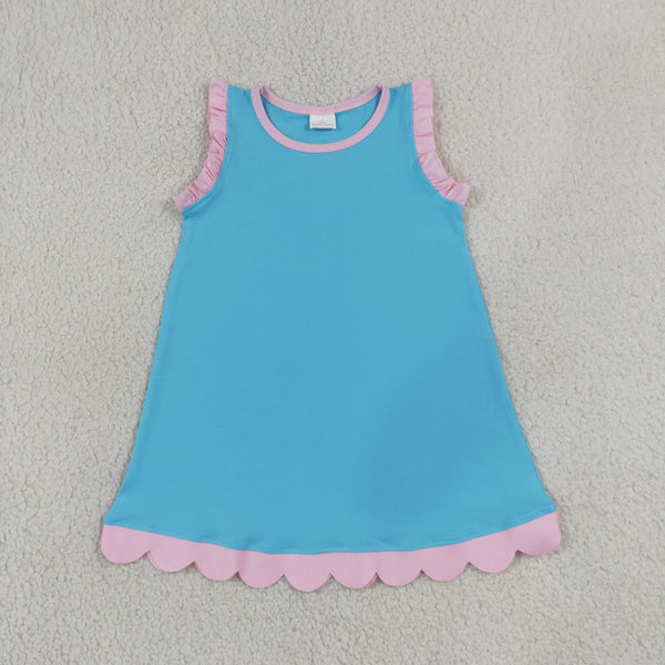 GSD4045 RTS toddler clothes blue cotton girl summer dress scalloped clothes