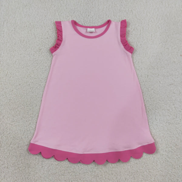 GSD4052 RTS toddler clothes pink cotton girl summer dress scalloped clothes