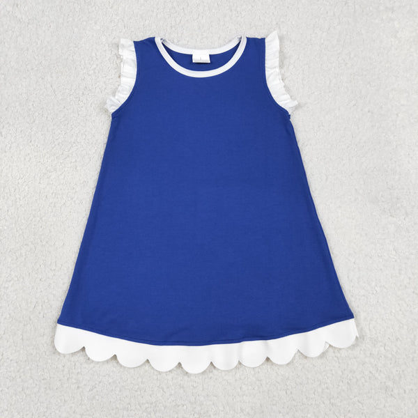 GSD4053 RTS toddler clothes solid blue cotton girl summer dress  scalloped dresses