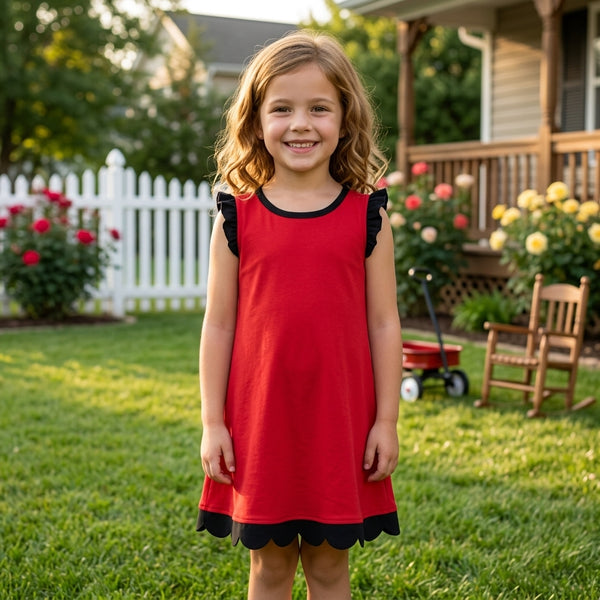 RTS GSD4057 baby girl clothes cotton red  toddler girl sleeveless scallop dress  summer dresses