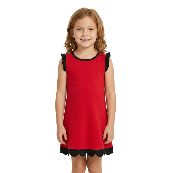 RTS GSD4057 baby girl clothes cotton red  toddler girl sleeveless scallop dress  summer dresses