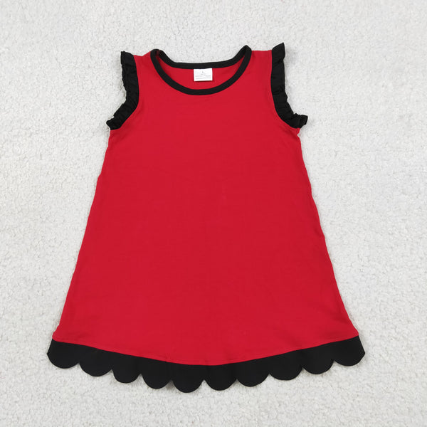 RTS GSD4057 baby girl clothes cotton red  toddler girl sleeveless scallop dress  summer dresses