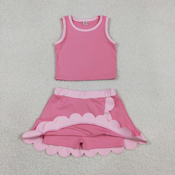 GSD4063 RTS toddler clothes pink print girl summer yoga set