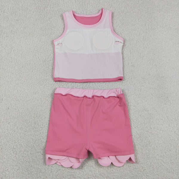 GSD4063 RTS toddler clothes pink print girl summer yoga set