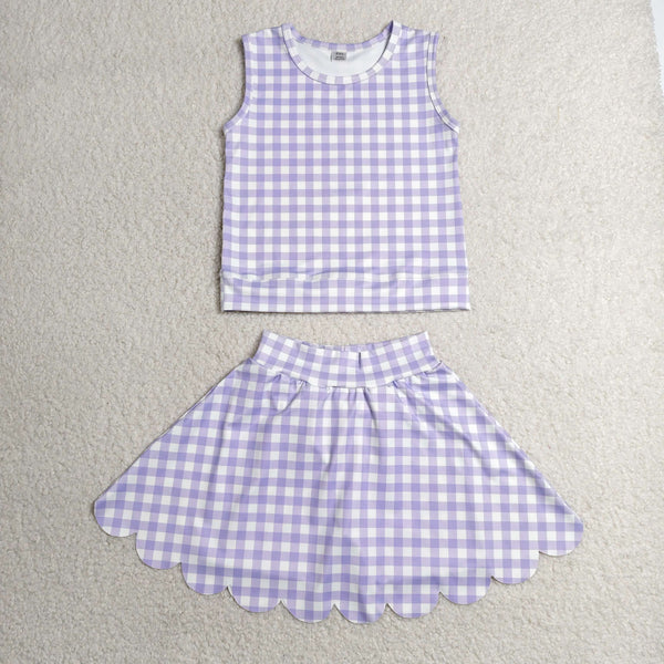 GSD4067 RTS toddler clothes purple gingham  girl summer yoga set sports clothing set