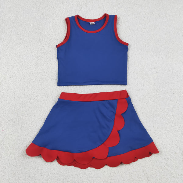 GSD4096 RTS toddler clothes blue red girl summer yoga set sports outfit