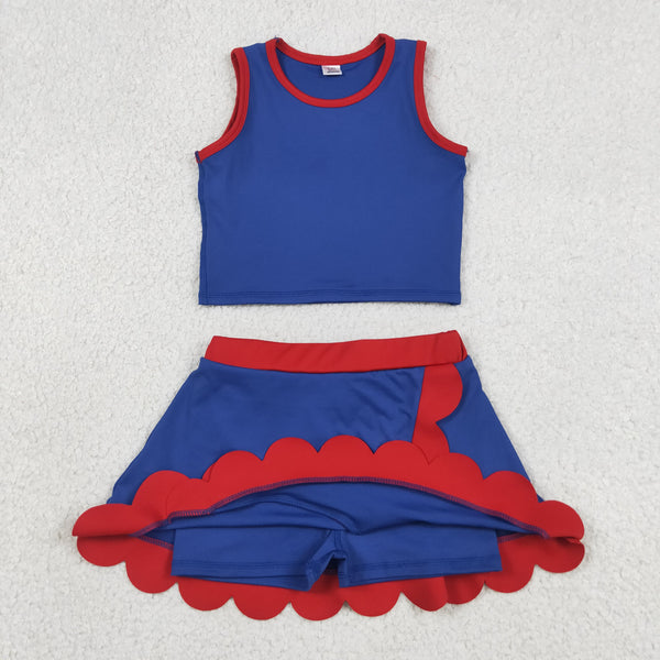 GSD4096 RTS toddler clothes blue red girl summer yoga set sports outfit