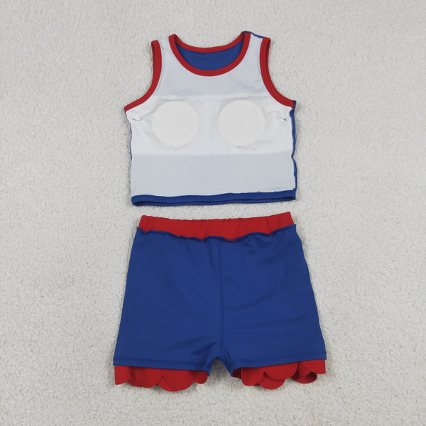 GSD4096 RTS toddler clothes blue red girl summer yoga set sports outfit