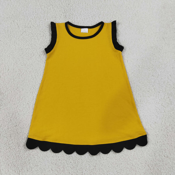 GSD4098 RTS toddler clothes yellow cotton girl summer dress scalloped clothes