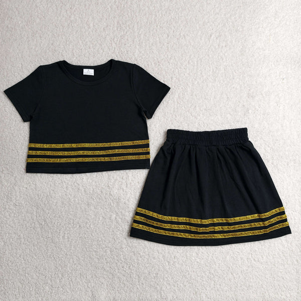 GSD4108 RTS toddler clothes black cotton girl summer short skirt set