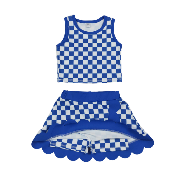 RTS Matching clothing kids checkered print yoga athletic baby girl summer skirt set‑2026.9.4