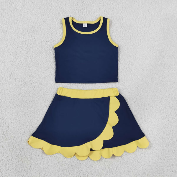 GSD4111 RTS kids girl clothes yoga scalloped toddler girl yoga summer outfit sports clothing set
