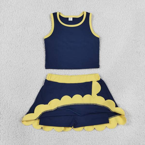 GSD4111 RTS kids girl clothes yoga scalloped toddler girl yoga summer outfit sports clothing set