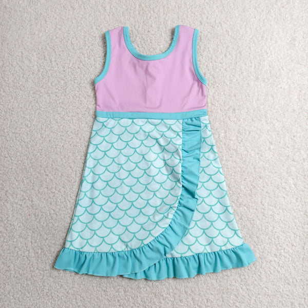 GSD4125 RTS toddler clothes Fish Scales girl yoga summer dress sports clothing