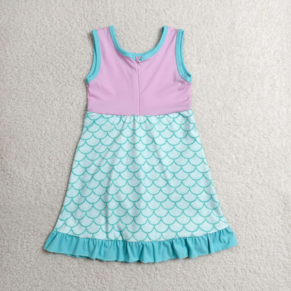GSD4125 RTS toddler clothes Fish Scales girl yoga summer dress sports clothing