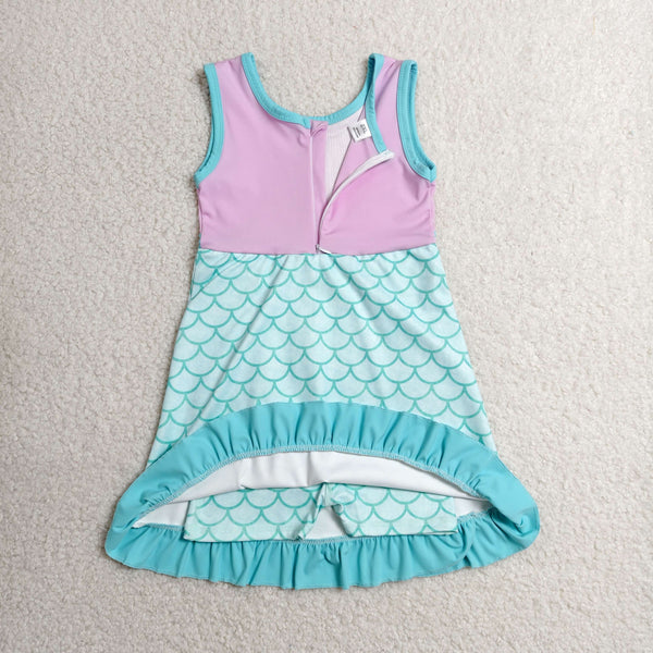 GSD4125 RTS toddler clothes Fish Scales girl yoga summer dress sports clothing
