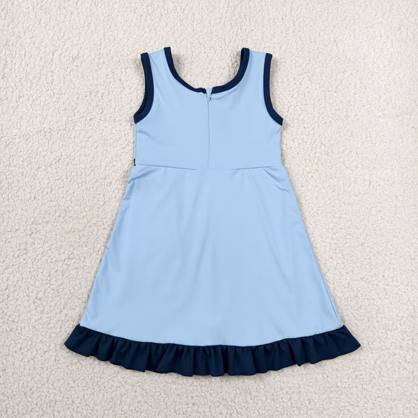 GSD4126 RTS toddler clothes solid color blue girl yoga summer dress sports clothing
