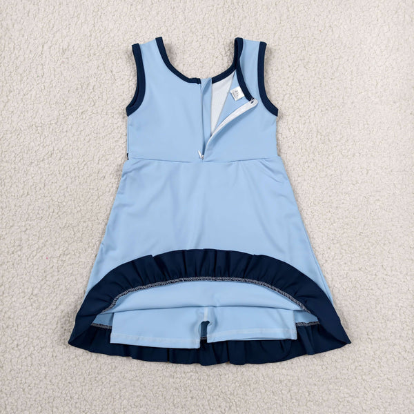 GSD4126 RTS toddler clothes solid color blue girl yoga summer dress sports clothing