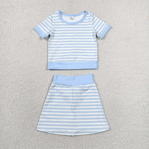 GSD4162 RTS toddler clothes blue stripes girl summer yoga set sports clothing set