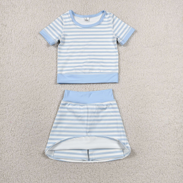 GSD4162 RTS toddler clothes blue stripes girl summer yoga set sports clothing set