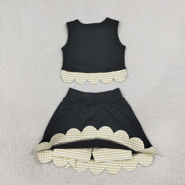 RTS GSD4175 toddler clothes bows black print girl summer yoga set sports clothing set skirt set