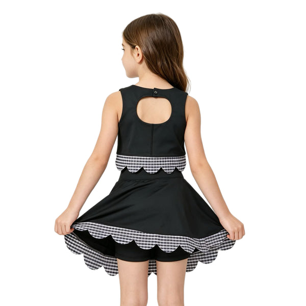 RTS GSD4176 toddler clothes bows black plaid print girl summer yoga set sports clothing set skirt set