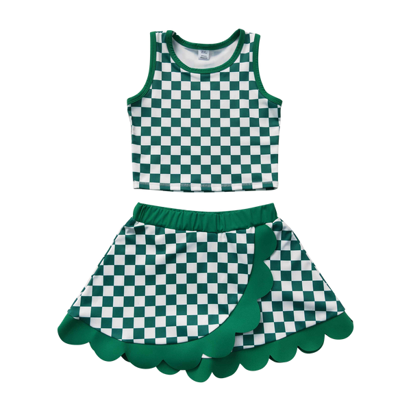 RTS Matching clothing kids checkered print yoga athletic baby girl summer skirt set‑2026.9.4