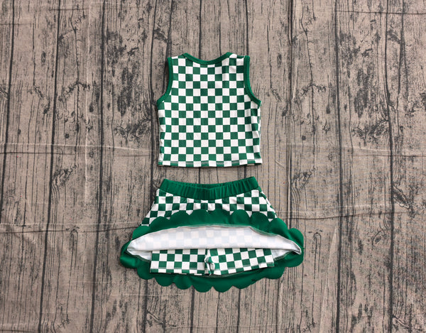 GSD4178  pre-order toddler clothes green gingham print girl summer yoga set-real pic 2026.5.13