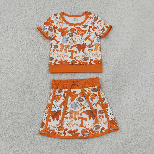 GSD4181 RTS baby girl clothes orange bows toddler girl yoga summer outfit sports clothing set