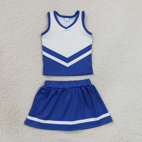 RTS GSD4190 girls blue white sleeveless skirt outfits yoga sports clothing set