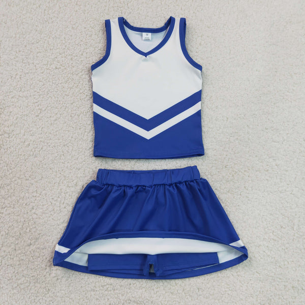 RTS GSD4190 girls blue white sleeveless skirt outfits yoga sports clothing set