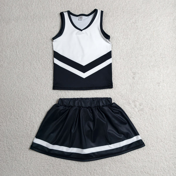 RTS GSD4194 girls black white sleeveless skirt outfits yoga sports clothing set