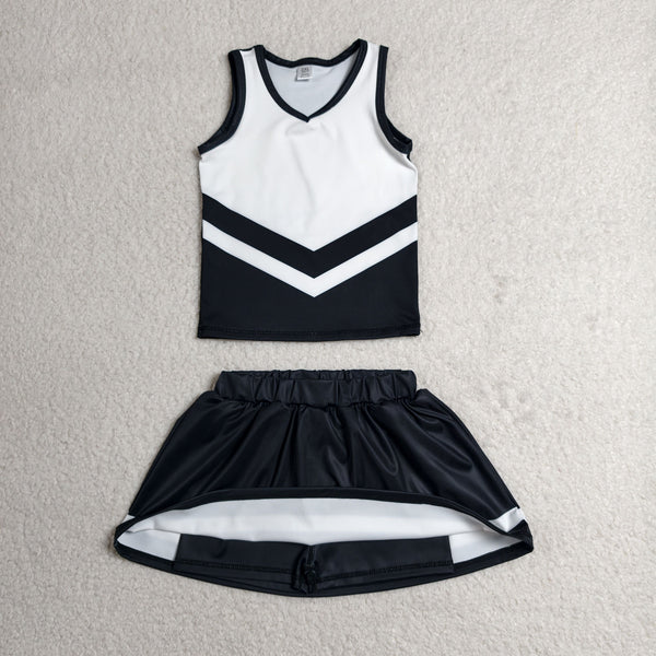 RTS GSD4194 girls black white sleeveless skirt outfits yoga sports clothing set