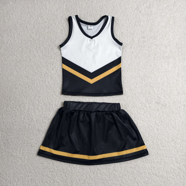 GSD4201 RTS girls black white golden sleeveless skirt outfits yoga sports clothing set