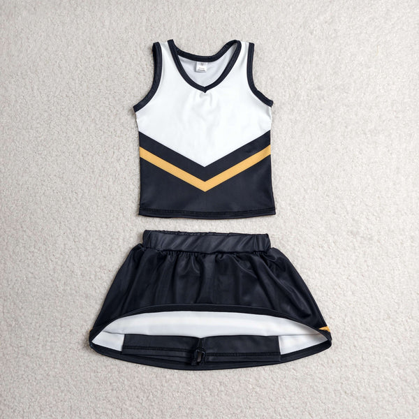 GSD4201 RTS girls black white golden sleeveless skirt outfits yoga sports clothing set